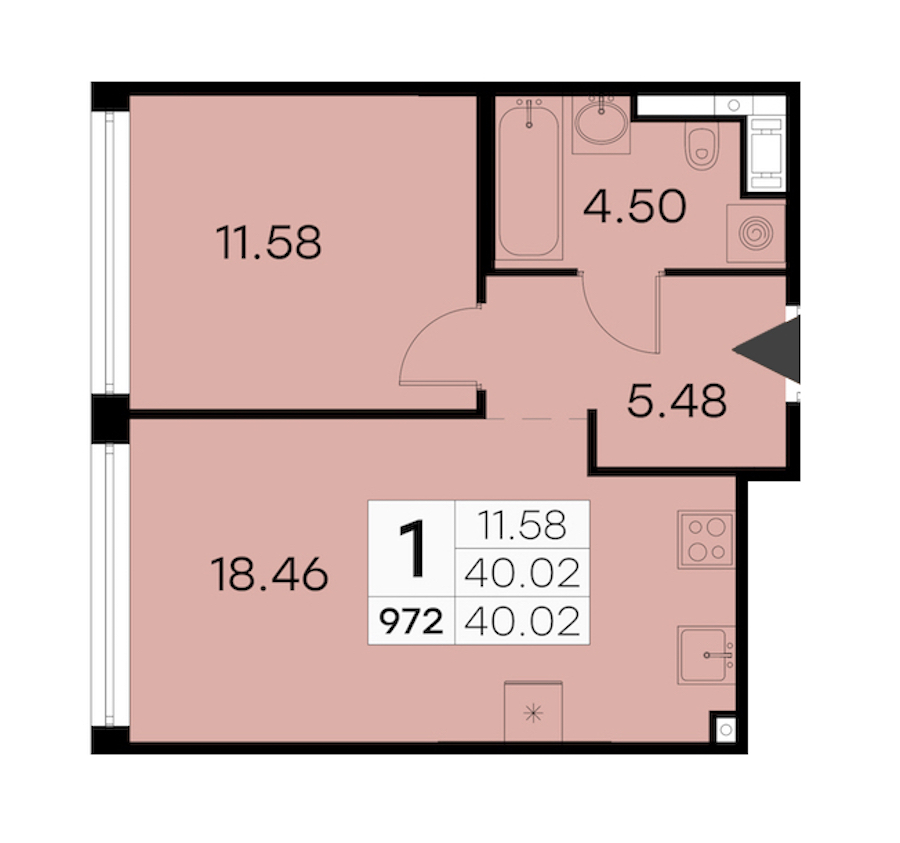 1-комнатная квартира 40.02 м², 16/19 эт., ЖК «GloraX Aura Vasileostrovsky»